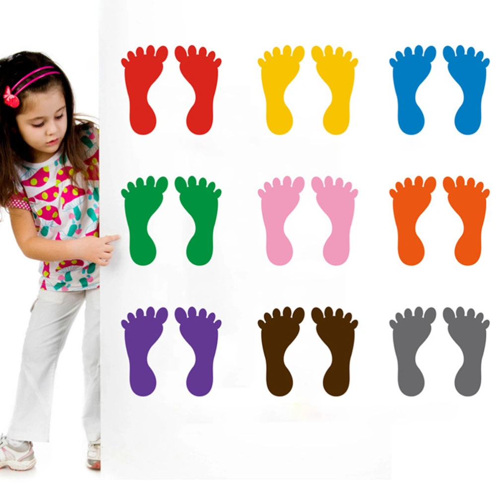 18 Pairs Kindergarten Footprints Stickers Small Ankles Floor Stickers Waterproof Adhesive Floor Bathtub Sticker (Red Yellow Blue Green Pink Orange Deep Purple Coffee Gray Each 2 Pairs)