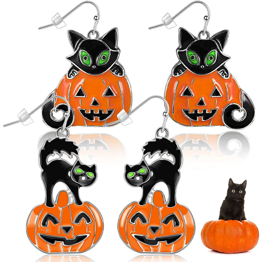 1 Pair Women Earrings Halloween Pumpkin Cat Earrings Girls Ear Jewelry Decors