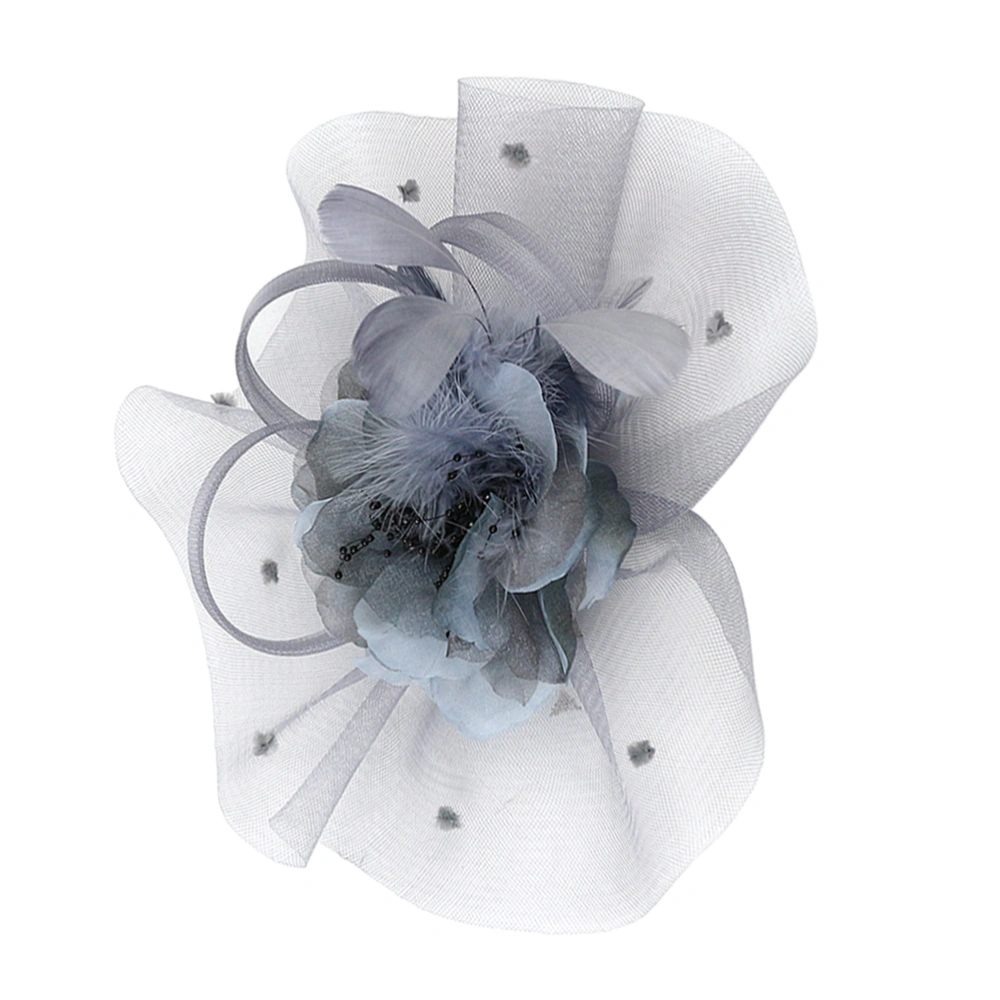 Exquisite  Headband Floral Headdress Mesh Hair Clip Women Headdress Decoration for Wedding Evening Party (Grey)