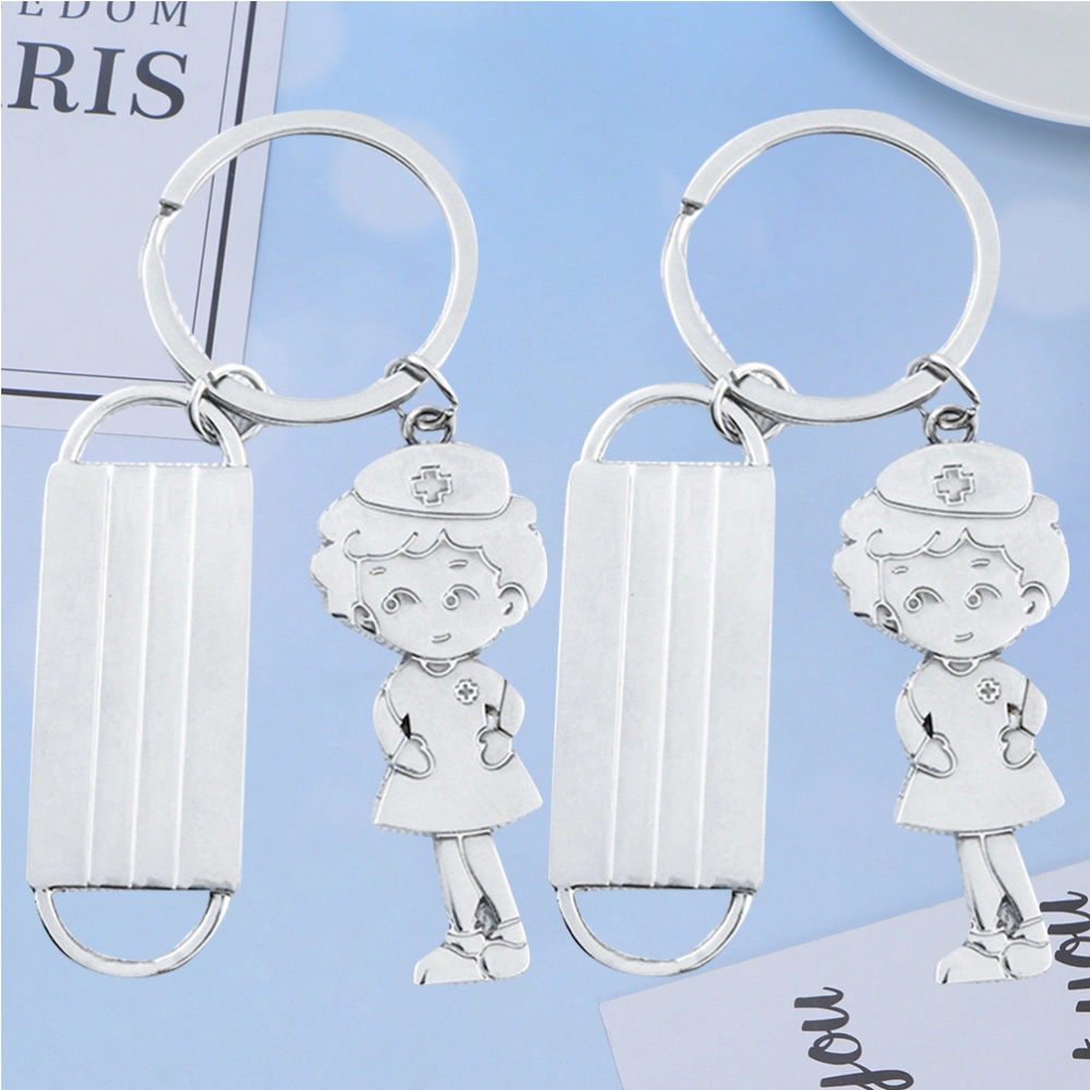 2pcs Nurse Themed Design Keychains Nurse Key Holder Nurse Shaped Tool Pendant Metal Key Rings Craft Ornaments for Gift (Random Color)