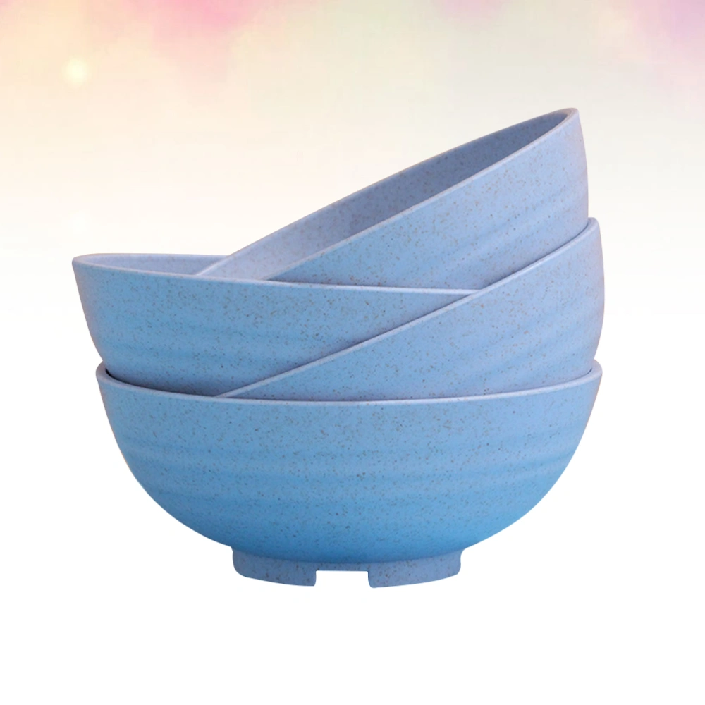 4pcs Wheat Straw Noodle Bowl Rice Bowl Kitchen Food Container Tableware for Home (Blue)