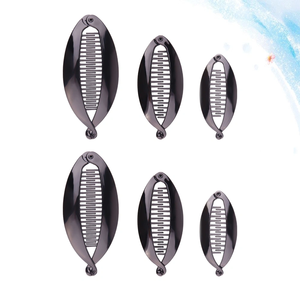 6pcs Rounded Banana Hair Clips Hair Ponytail Holder Resin Hair Comb Hair Accessories for Women Girls (Black) (Large, Medium, Small)