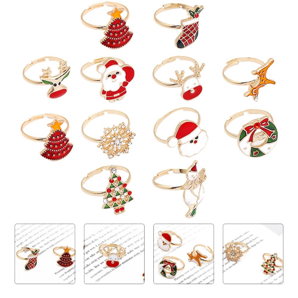 12pcs Christmas Elements Adjustable Cartoon Rings Alloy Rings (Random Color)