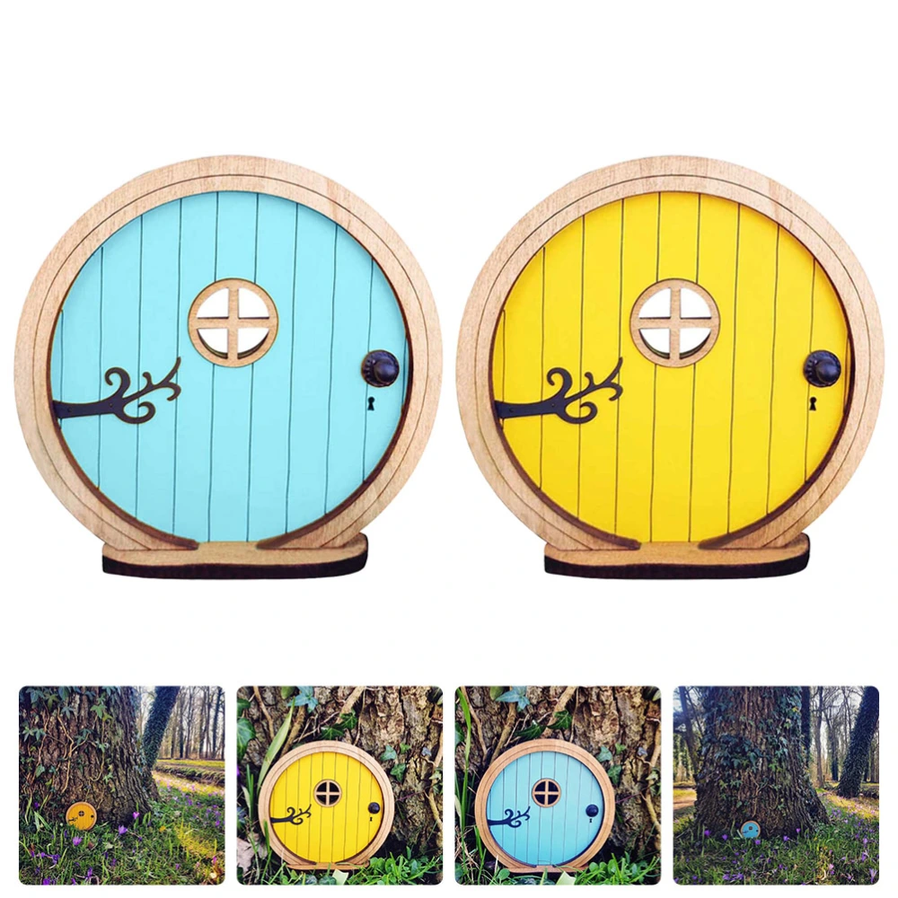 2Pcs Wooden Mini Fairy Door Miniature Fairy House Decor Fairy Garden Accessories