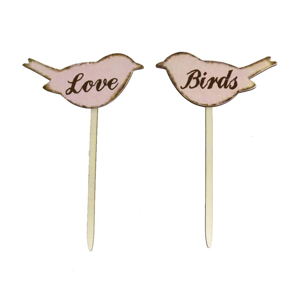 2pcs Love Birds Wooden Cake Topper Sticks Wedding Cake Photo Props