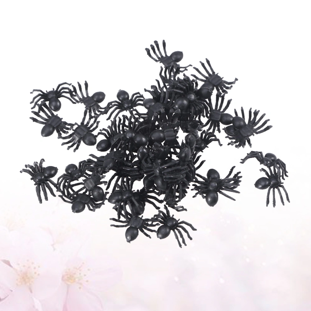 100pcs Plastic Spiders Toy Prank Joking Funny Gadgets Horrific Decor for Halloween Parties Carnivals Costume Party (Black)