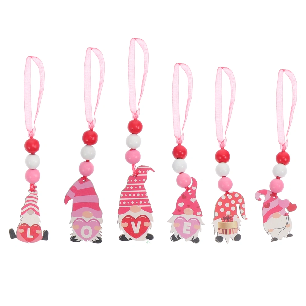 6pcs Valentine's Day Hanging Ornaments Festival Party Pendants Wood Gnome Decors