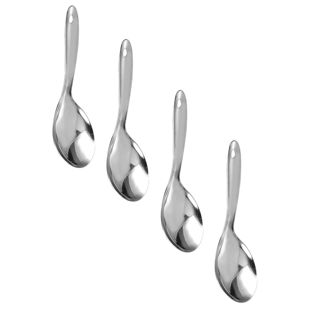 4Pcs Stainless Steel Rice Spoons Thickened Soup Spoons Household Spoons