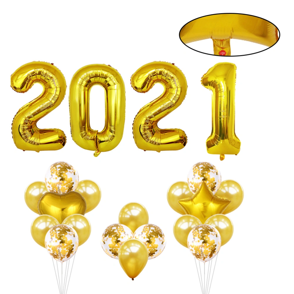 1 Set of 32 Inches 2021 Number Aluminum Foil Balloon Set Mixed Latex Balloon Bouquet Set Party Supplies (Golden, Random Color for Ribbon)