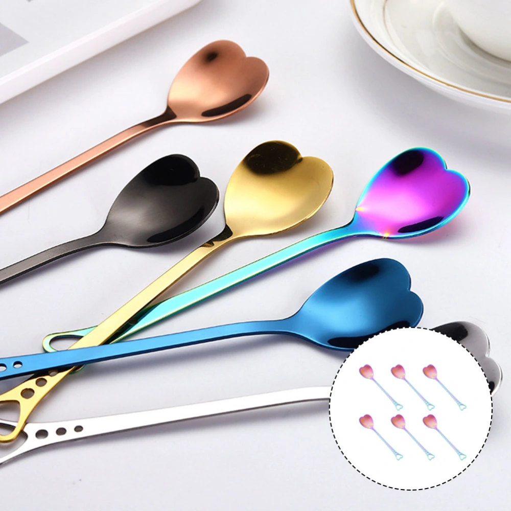 6pcs Coffee Spoons Heart Shaped Stainless Steel Tea Spoon Flatware Ice Cream Spoon