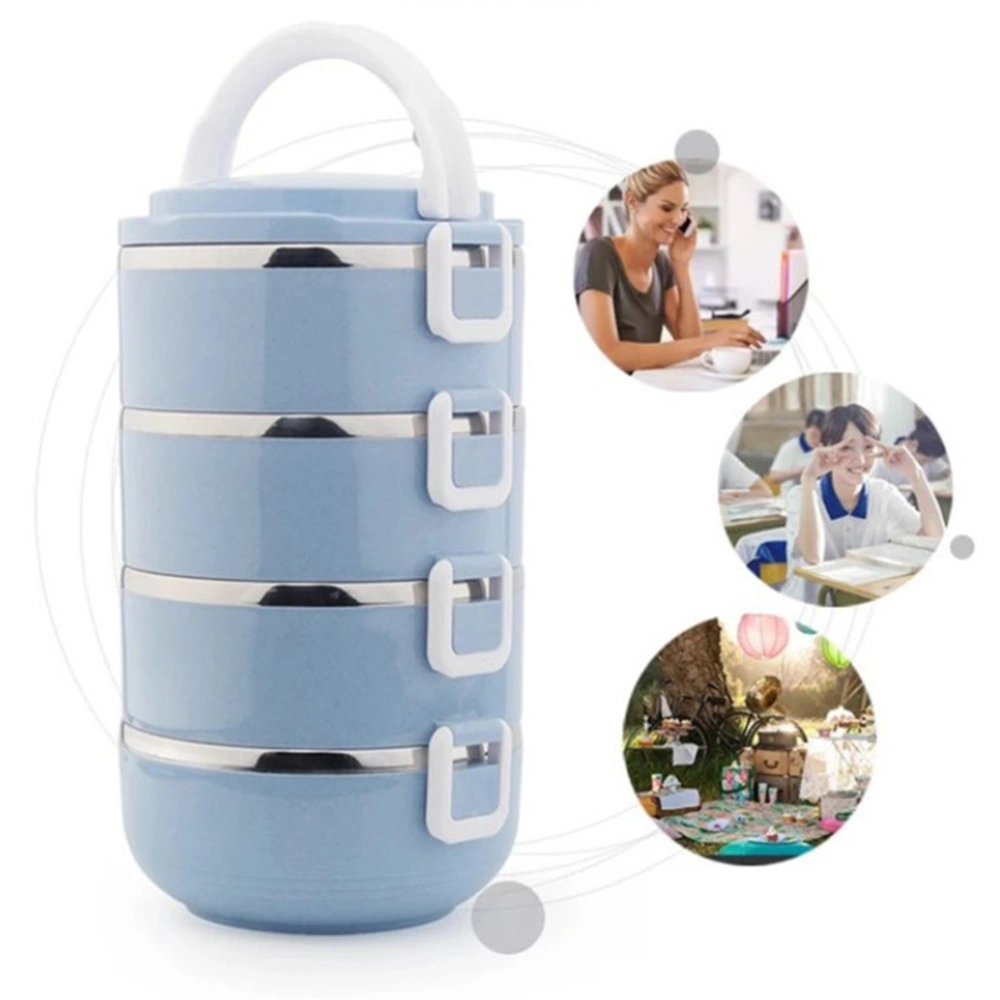 Four Layers Plastic Thermal Microwave Lunch Boxes Portable Food Container Stainless Steel Bento Suitable For Picnic (Blue)