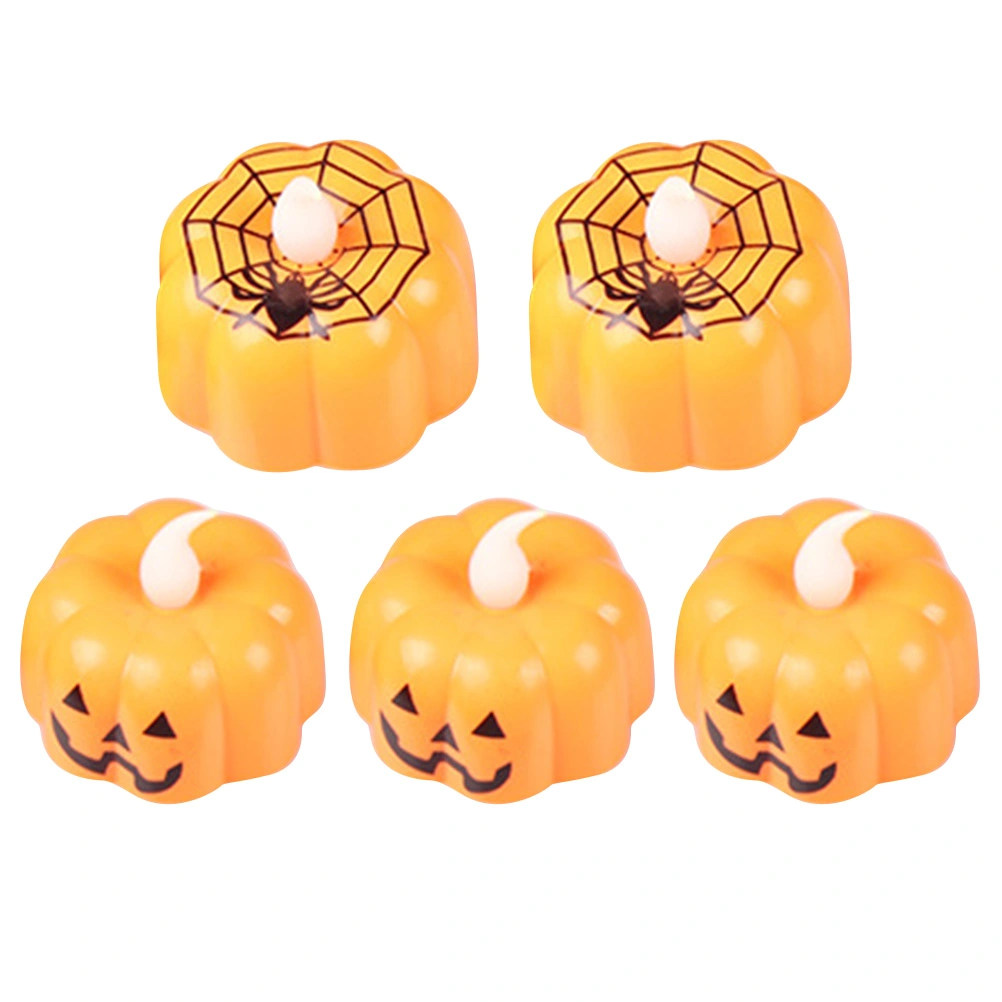 5pcs Halloween Pumpkin Lantern LED Electronic Light Romantic Candle Light Party Light For Holiday (3pcs Smile Pumpkin, 2pcs Spider Pumpkin)