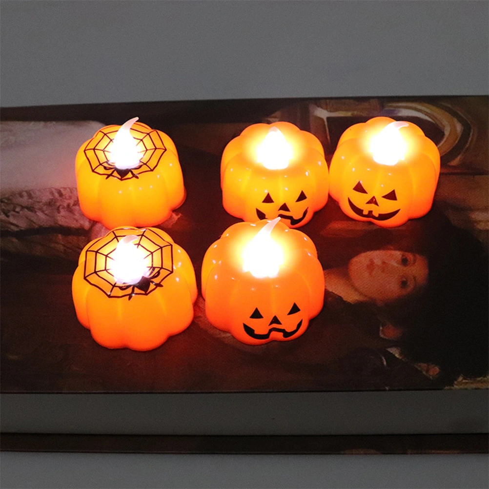 5pcs Halloween Pumpkin Lantern LED Electronic Light Romantic Candle Light Party Light For Holiday (3pcs Smile Pumpkin, 2pcs Spider Pumpkin)