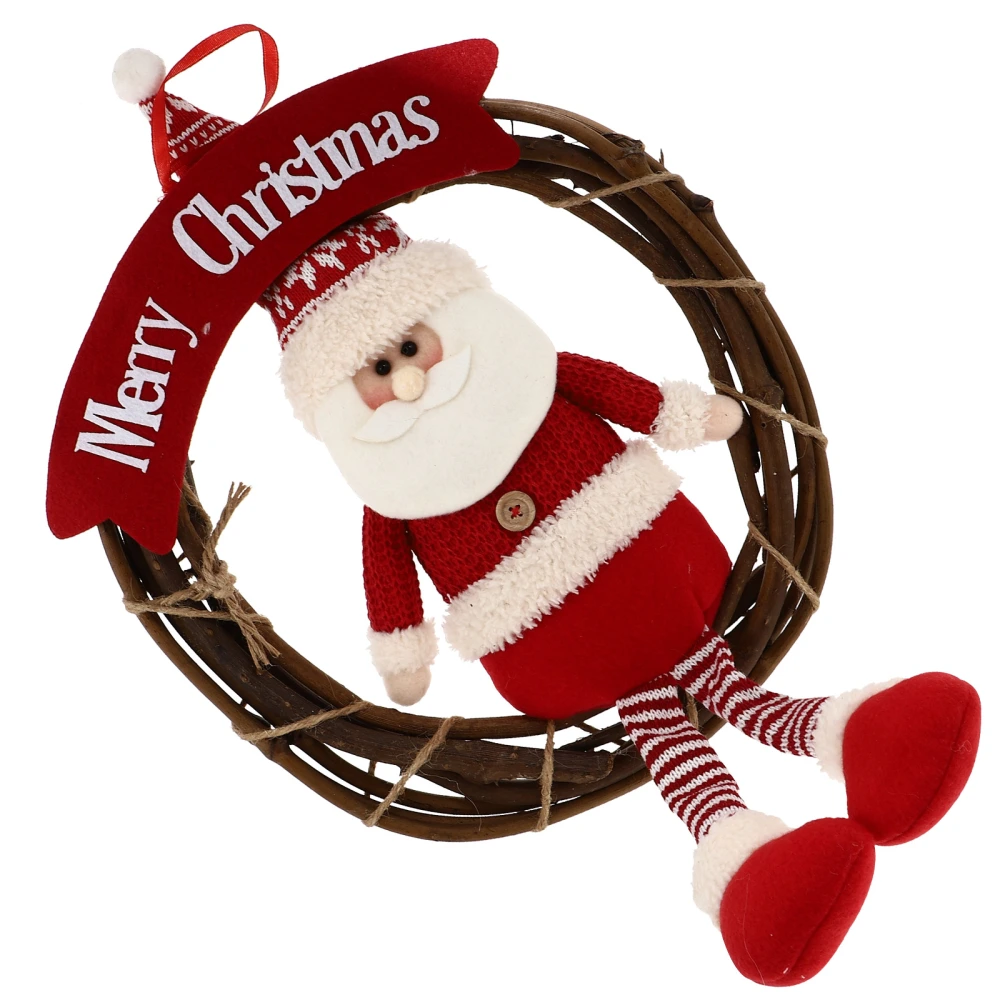 1pc Christmas Rattan Garland Pendant Xmas Doll Rattan Wreath Hanging Decor