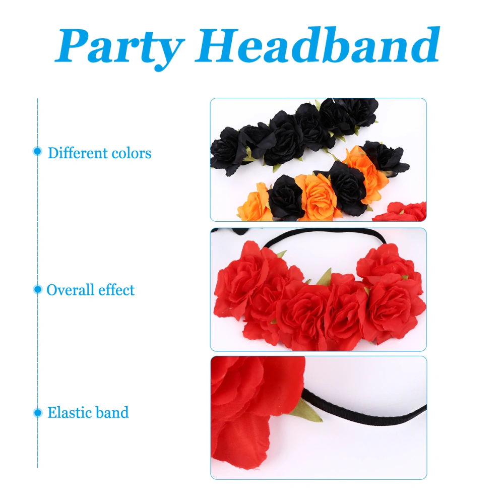 3pcs Halloween Theme Decorations Party Head Buckle Simulation Flower Headband