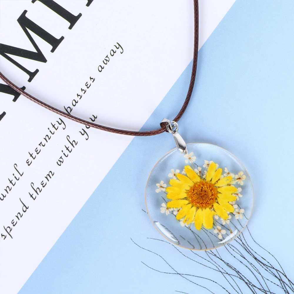 1pc Dried Flower Inlaid Necklace Nature Dried Flower Necklace Handmade Pressed Flowers Jewelry Gift for Girls (As Shown)