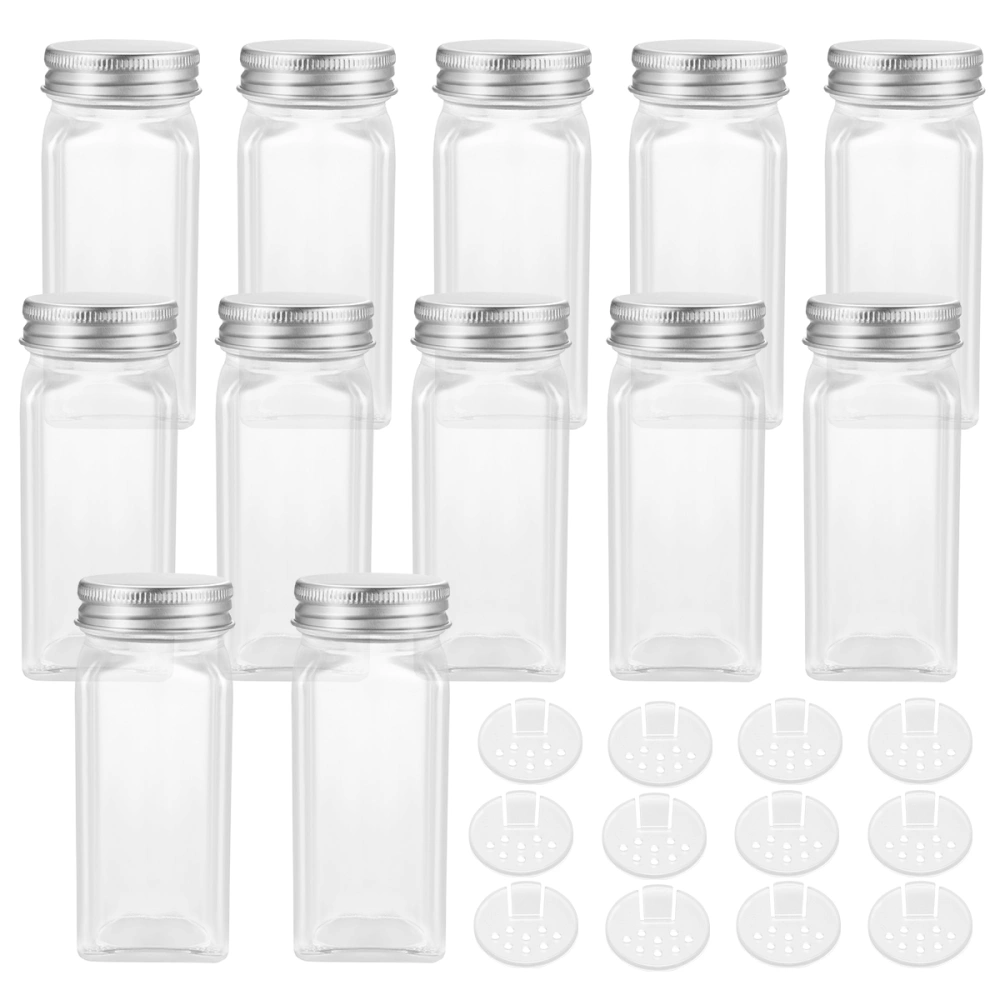 BESTONZON 12PCS Spice Jars Square Glass Containers Seasoning Bottle Kitchen and Outdoor Camping Condiment Containers with Cover Lid