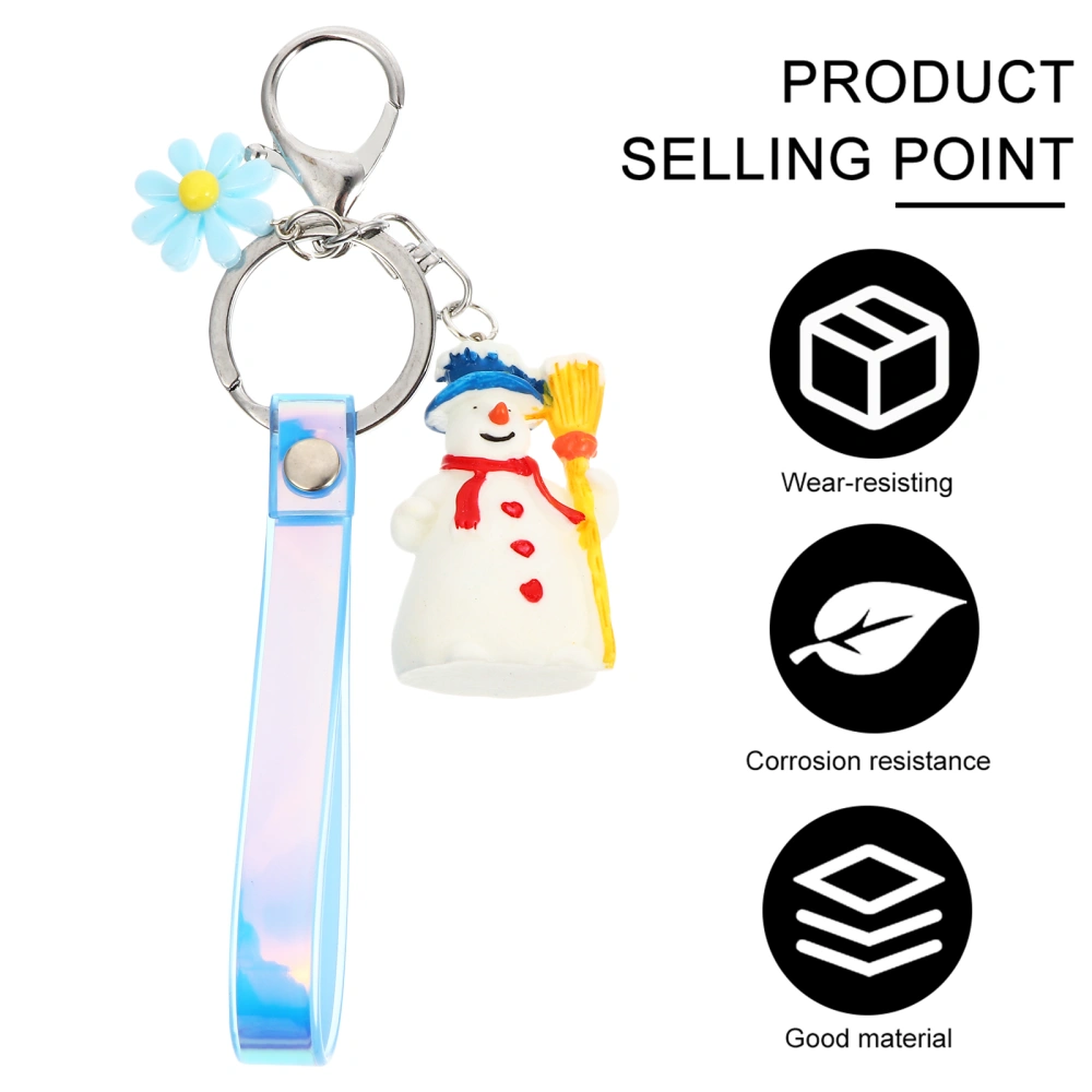 1 Pc Christmas Resin Key Chain Retro Snowman Hide Rope Keychain (White Blue)