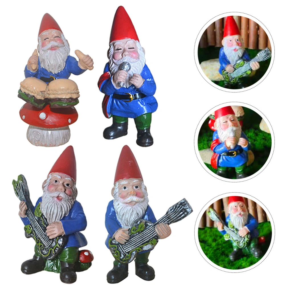 4pcs Mini Music Band Gnome Statues Decorative Gnome Sculpture Home Ornaments