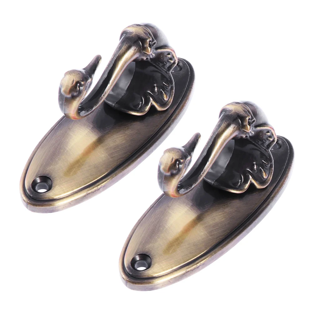 Pair of Swan Style Drapery Curtain Holdbacks Tieback Hooks (Bronze)