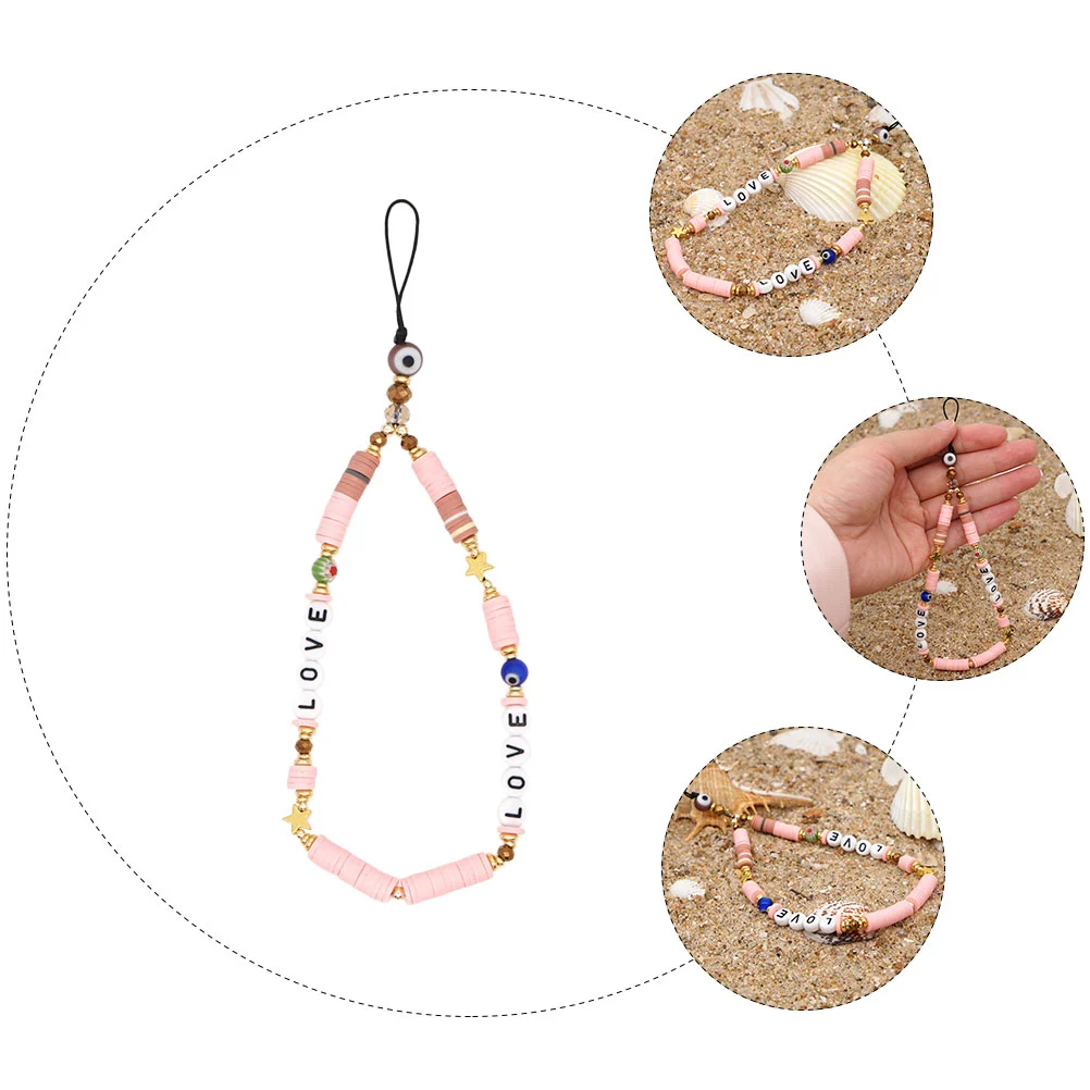 1Pc Acrylic Phone Lanyard Beaded Phone Chain Letters Anti-lost Phone Strap