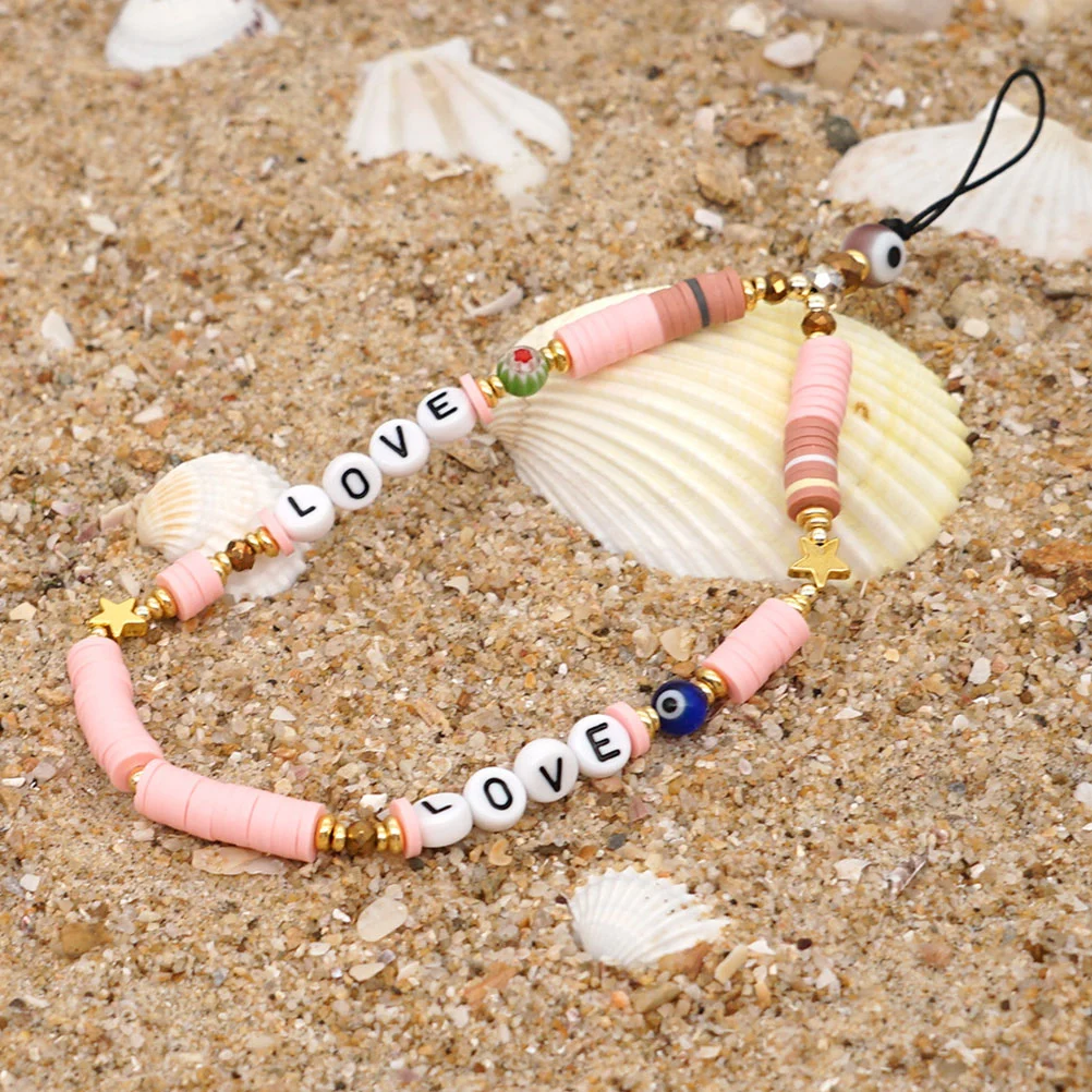 1Pc Acrylic Phone Lanyard Beaded Phone Chain Letters Anti-lost Phone Strap