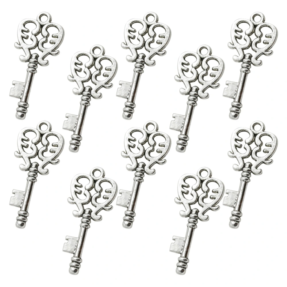 10PCS Hollow Out Alloy Key Pendants Charms DIY Jewelry Making Accessory for Necklace Bracelet (Antique Silver)