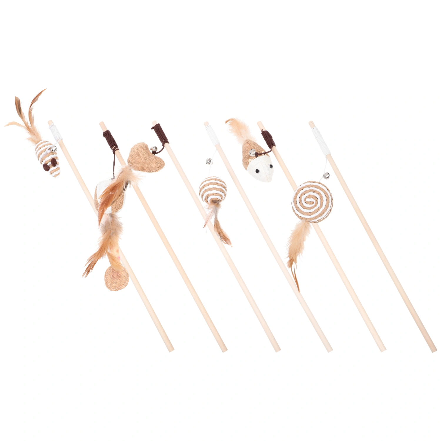 6Pcs Cat Wand Toys Cat Teaser Toys Pet Cat Interactive Toys Kitten Teasing Sticks (Mixed Style)