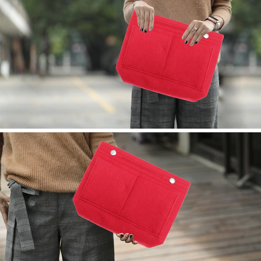 Foldable Felt Storage Bag Makeup Organizer Multi-functional Cosmetic Storage Bag Women Handbag (Red)