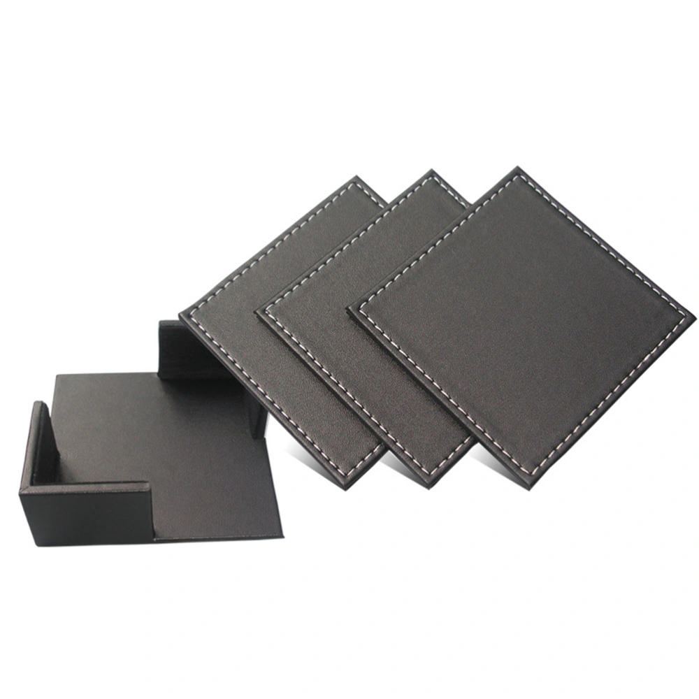 6PCS PU Leather Table Mat Heat-Resistant Square Coaster for Cup Glass Tableware - Black