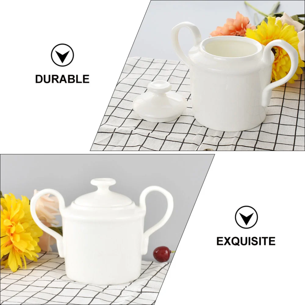 1Pc Ceramic Double-ears Cube Sugar Jar Delicate Dessert Jar with Lid (White)