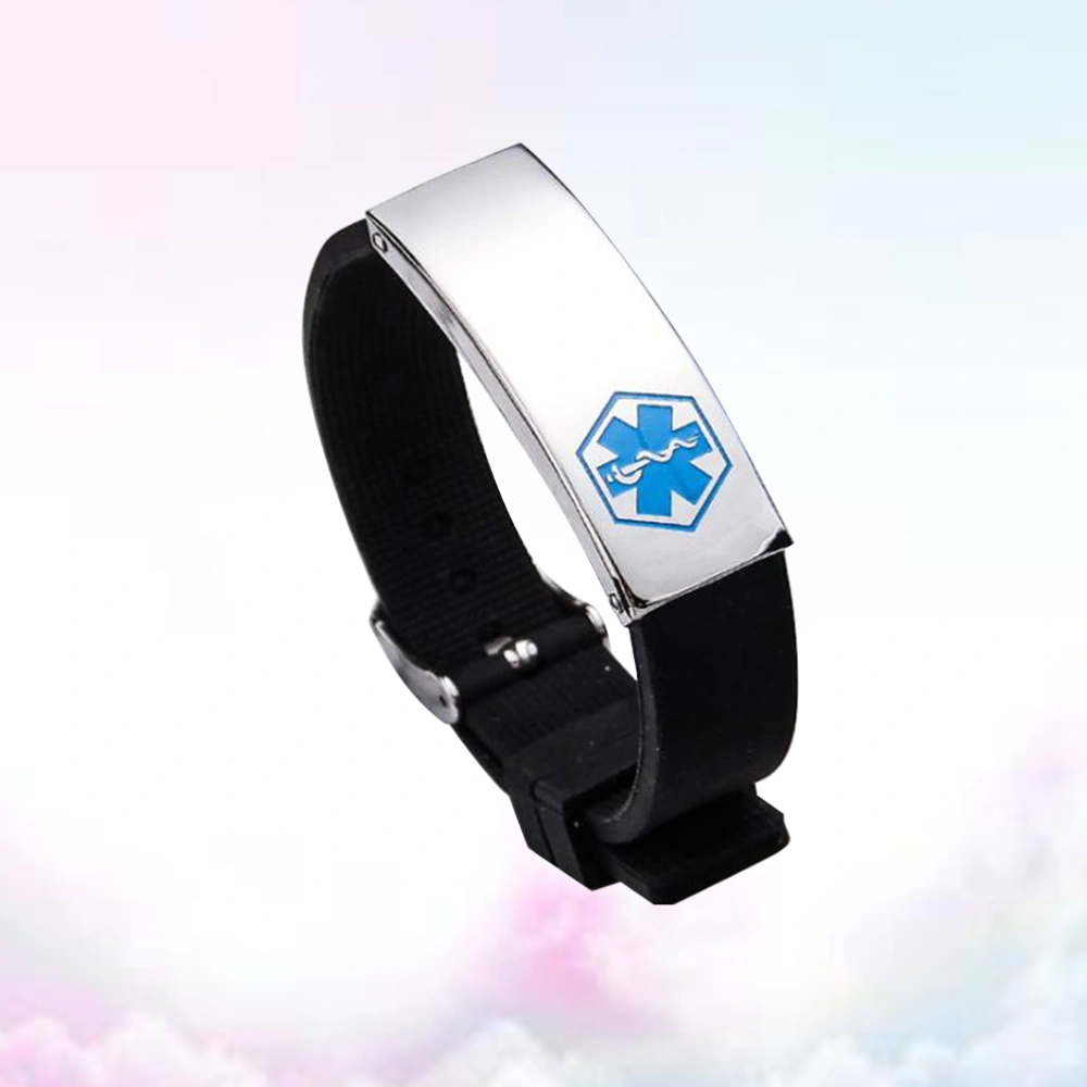 1PC Stainless Steel Silicone Bracelet Medical Logo Adjustable Stylish Couple Bracelet (Blue)