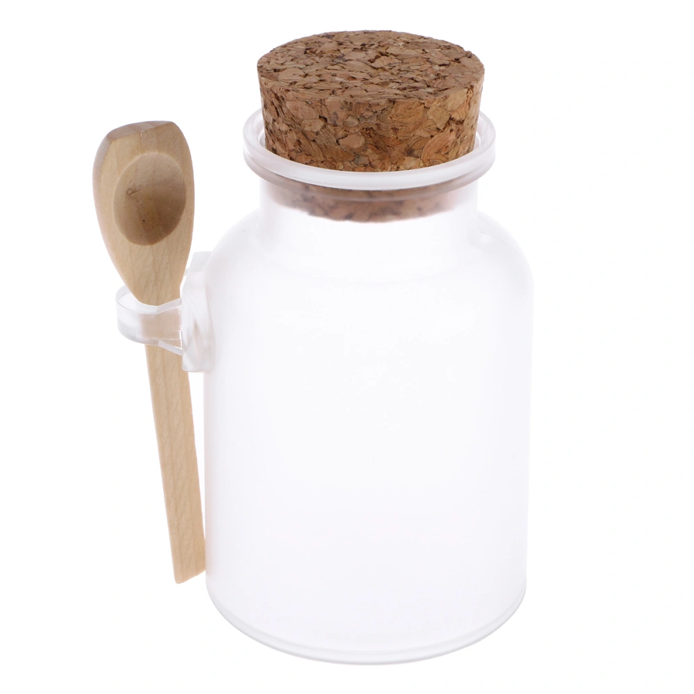 200g Empty ABS Plastic Bath Salt Comestic Powder Bottle Jar Pot with Wooden Cork and Spoon