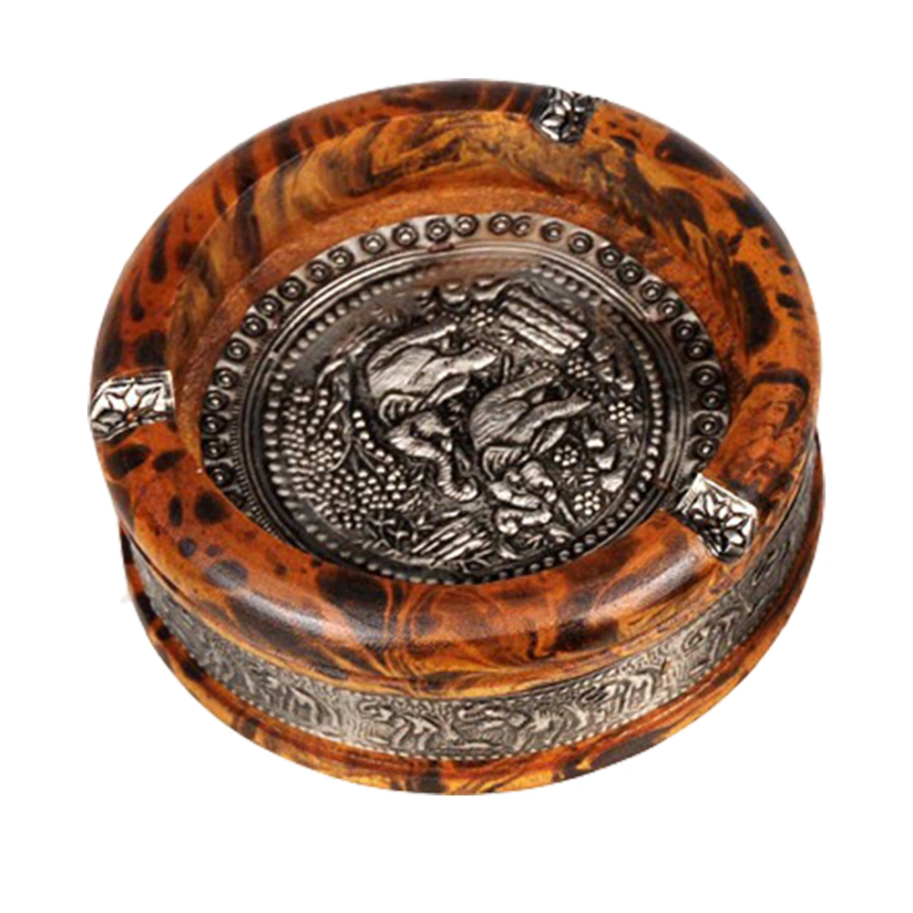 1Pc Wood Ashtray Leopard Pattern Round Ashtray Household Round Wood Ashtray