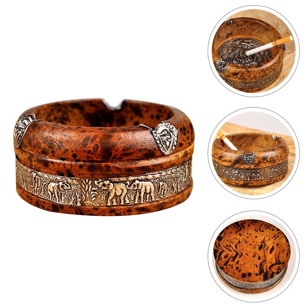 1Pc Wood Ashtray Leopard Pattern Round Ashtray Household Round Wood Ashtray