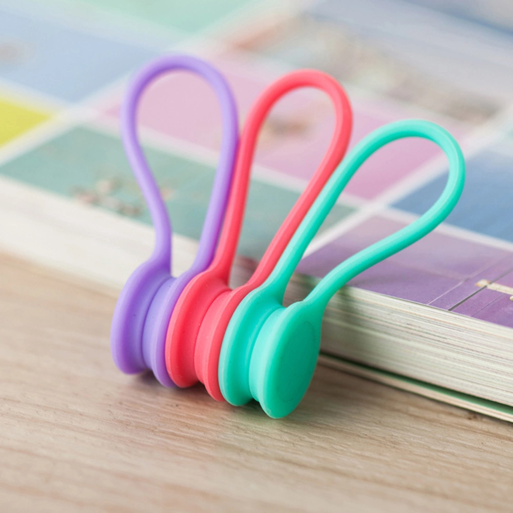 3pcs Multi-purpose Magnetic Earphone Winders Silicone Cord Organizer Wire Holder Cable Bookmark Keychain Management (Random Color)