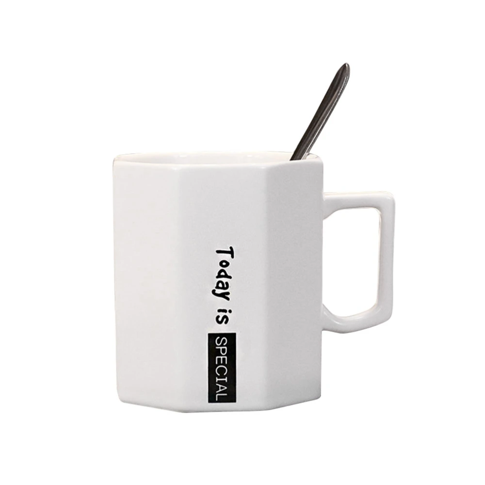 Coffee Cup Ceramic Toothbrush Cup Creative Storage Mug Fashionable Wash Cup Water Storage Cup Lovers Cup for Home Dorm with Stainless Steel Spoon (White) 