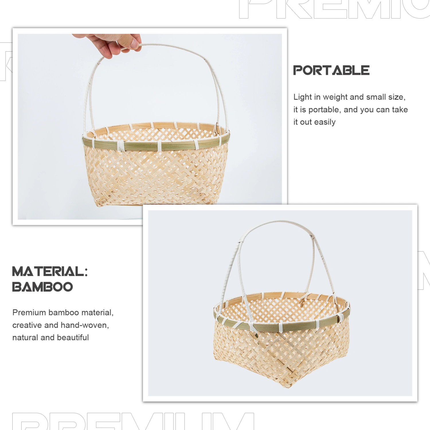 Bamboo Woven Portable Fruit Basket Outdoor Picnic Woven Basket Portable Basket