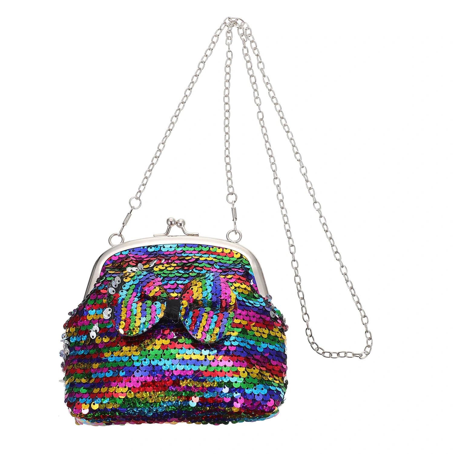 1Pc Glitter Coin Purse Bowknot Design Bag Single Shoulder Bag Colored Storage Pouch