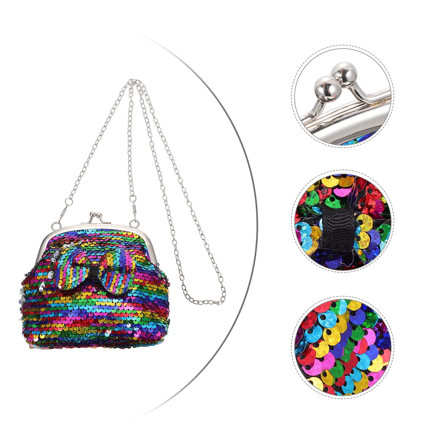 1Pc Glitter Coin Purse Bowknot Design Bag Single Shoulder Bag Colored Storage Pouch