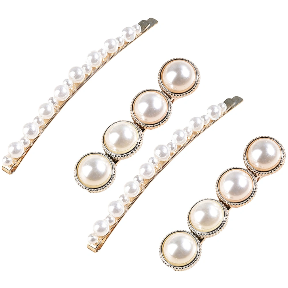 4PCS Handmade Pearl Hair Clip Chic Bang Clip Bride Wedding Headdress