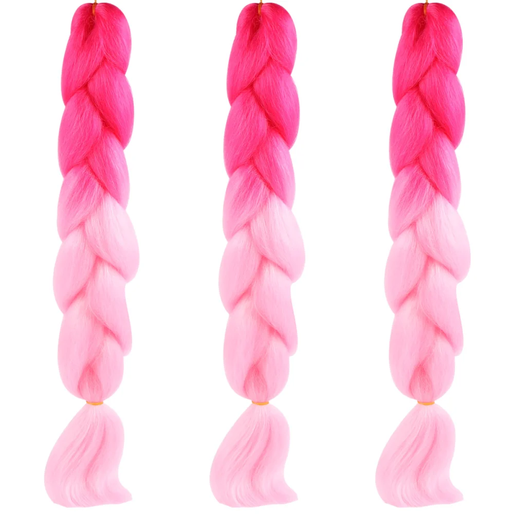 3pcs Fake Braid Headwear Gradient Color Braid Headdress Hair Accessories Hair Ornament for Women Girls (Peach Red and Light Pink)