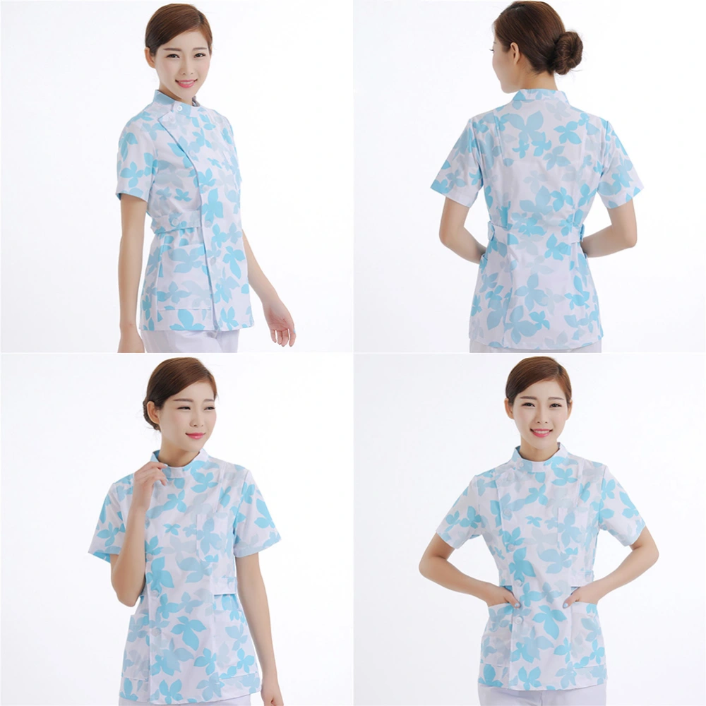 1 Set Maple Pattern Beautician Nurse Uniform Hospital Apparel Clothes Short Sleeve Labour Suit Two-Pieces Fashion Costume (Size XXL)