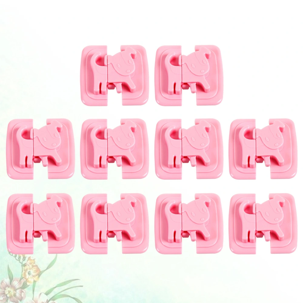 10 Pcs Dog Pattern Baby Safety Locks Multifunctional Anti-pinch Protective Lock for Cabinet Refrigerator Drawer (Pink)