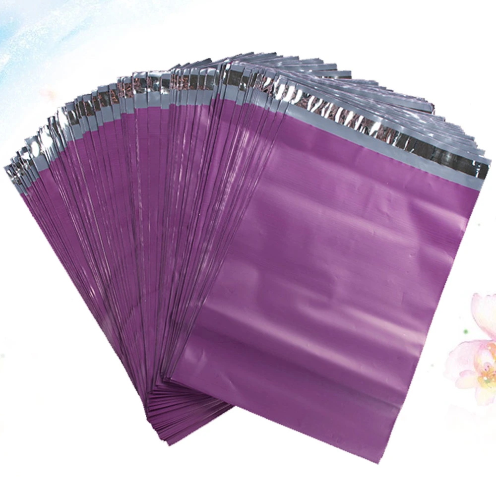 50pcs of One Bag Waterproof Express Bag Durable Packing Pouch Thicken Delivery Bag Self Sealing Express Bags for Clothes Paper File Product Goods (35x23 Purple 15 Silk)