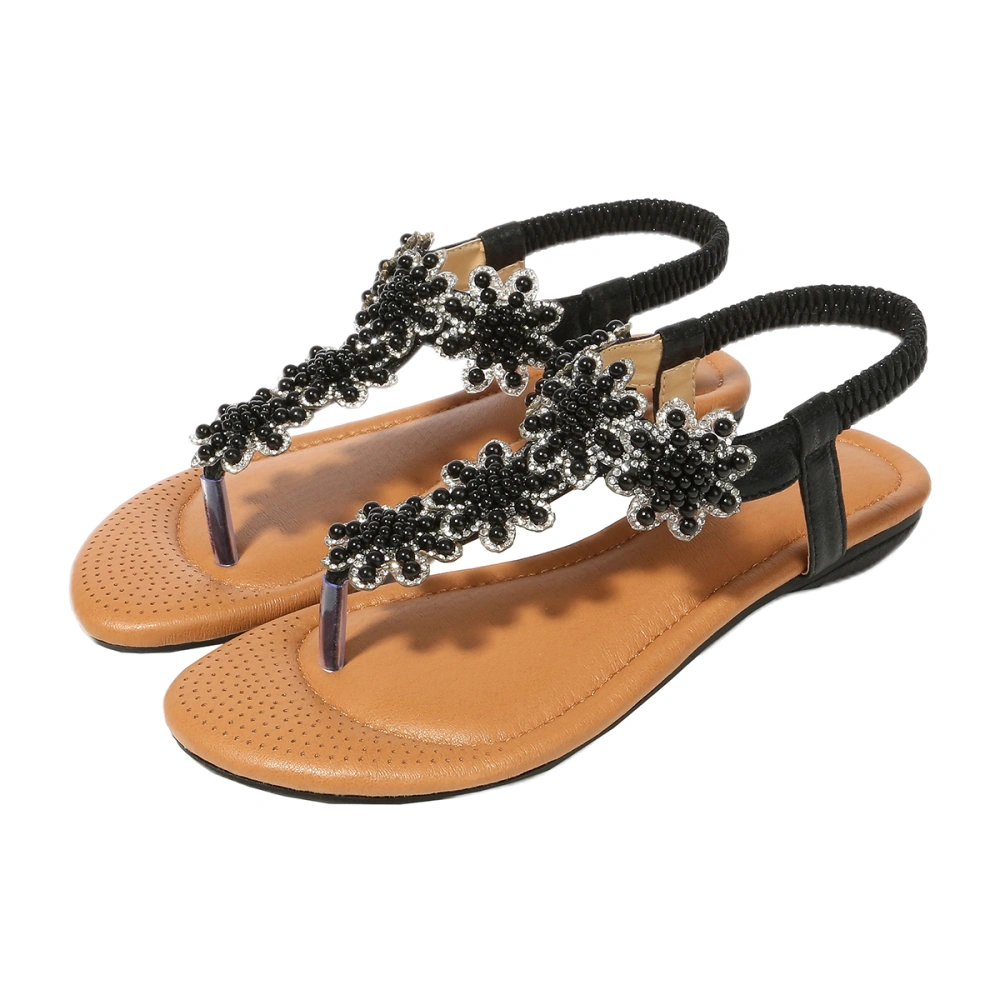 1 Pair of Bohemian Style Sandals Ethnic Style Sandals Rhinestone Toes Sandals Footwear Supplies Black Size 40 EU39,US8,UK5.5