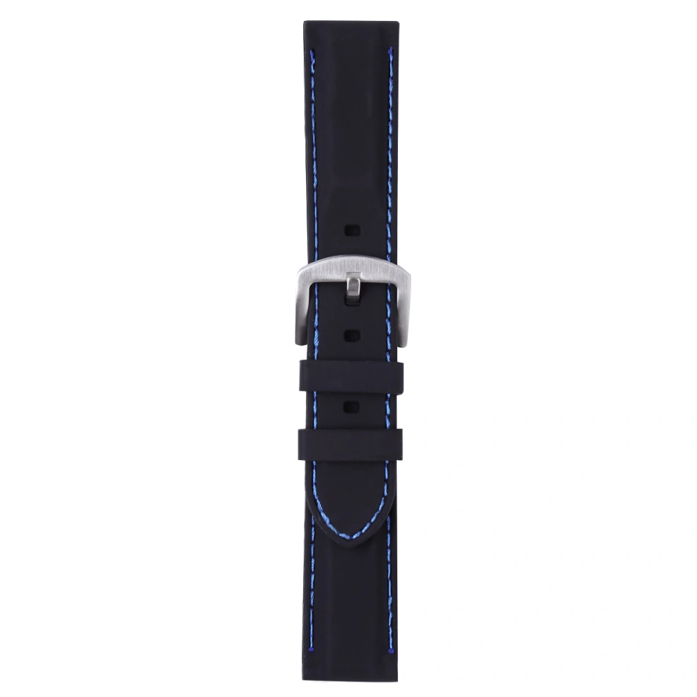 24mm Watch Strap Waterproof Durable Silicone Watch Band Watch Wristband for Replacement (Black with Blue String)