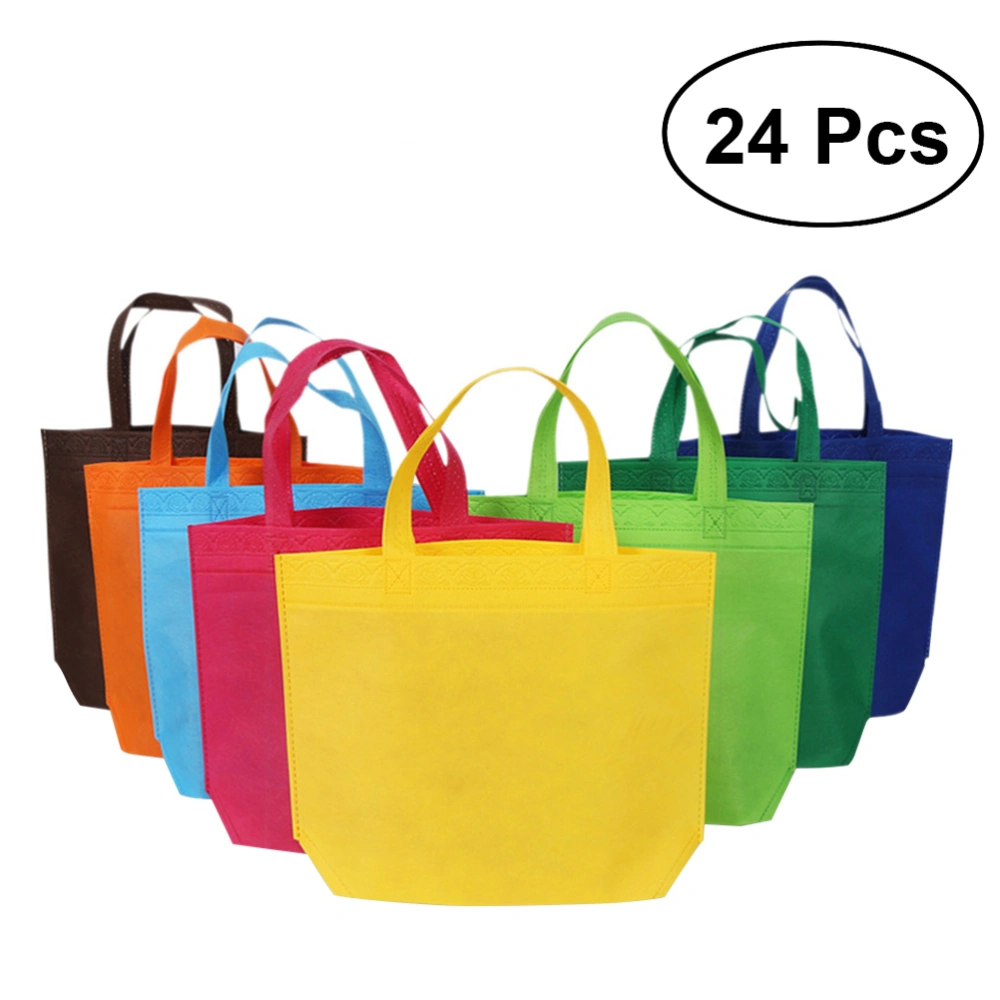 Assorted Colors 24pcs Non-woven Reusable Kids Carrying Shopping Grocery Tote Bag for Wedding Favor Gift Party