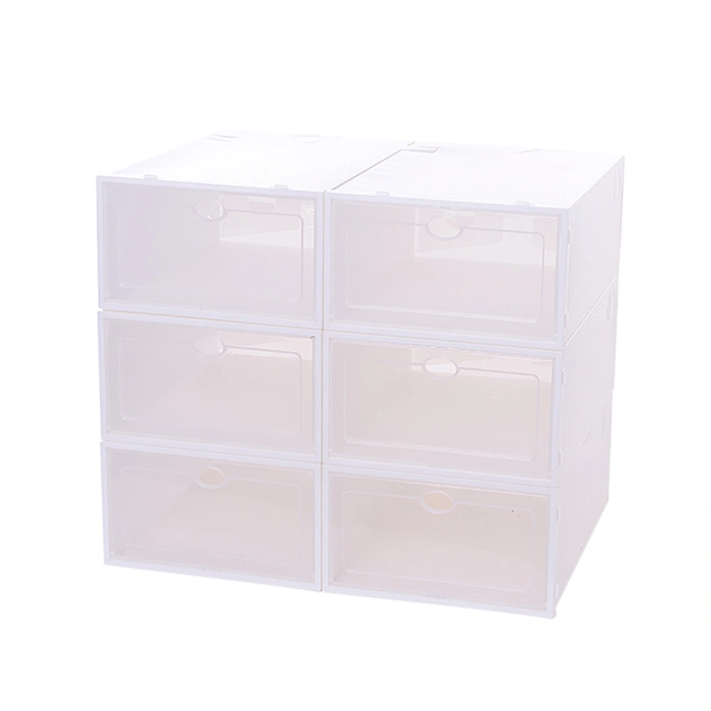 6PCS Stackable Shoes Box Thickened Transparent Shoes Storage Case Plastic Shoe Container for Men (White)