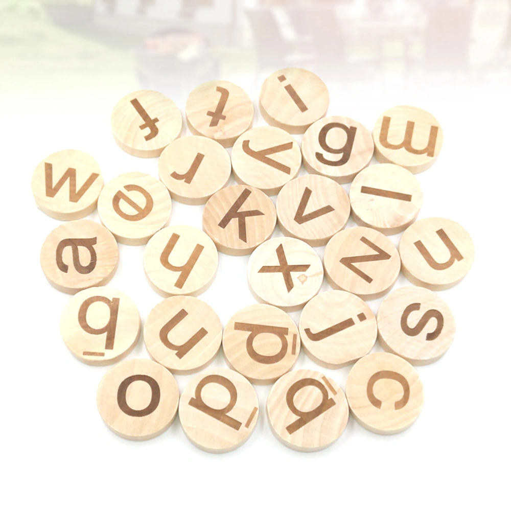 1 Bag 26pcs Round Wood Slice Engraved with 26 Alphabet Round Pieces Wood Adornement 30MM Width 7mm Thickness (Wood Color)